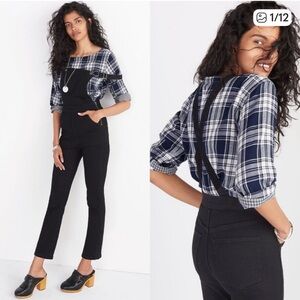Madewell Cali Demi Boot Black cross straps cropped Slim straight Preppy Overalls